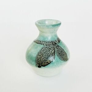 Small Vintage Sea Foam Grey Turquoise Fat Lava Ceramic Teardrop Vase​​